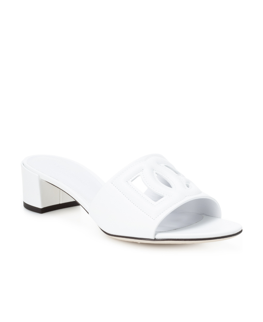 Dolce & Gabbana Women White Mules With Low Heel And Dg Millennials Detail In Smooth Leather Woman In White