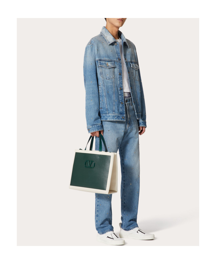 Valentino Buttoned Long-sleeved Denim Jacket In Blue