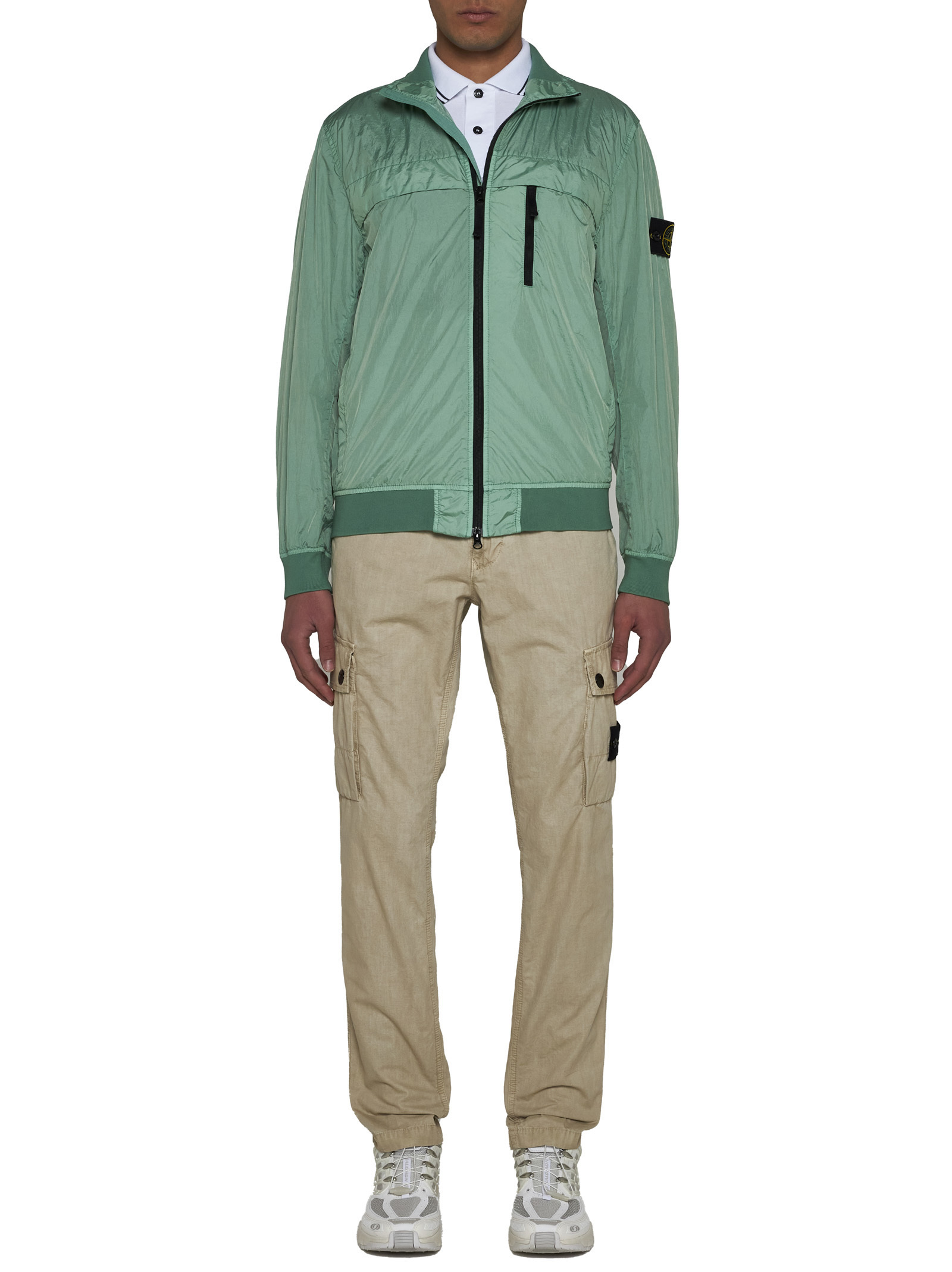 Stone Island Compass-badge Crinkled Bomber Jacket In Green