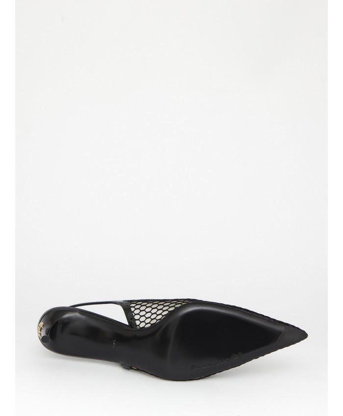 Dolce & Gabbana Vernice Patent Leather-trimmed Mesh Slingback Pumps In Black