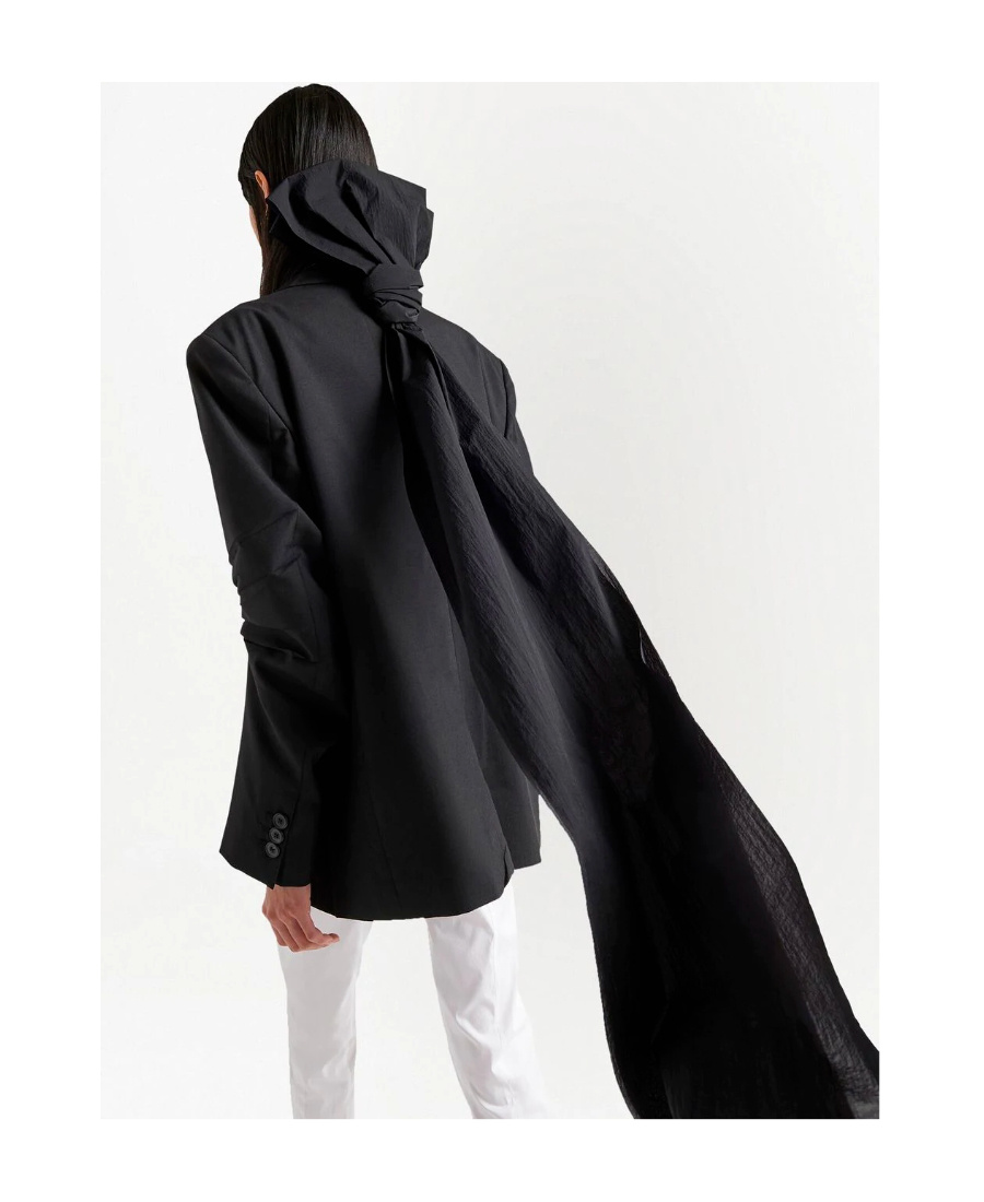 Prada Bow-detail Single-breasted Coat In Black