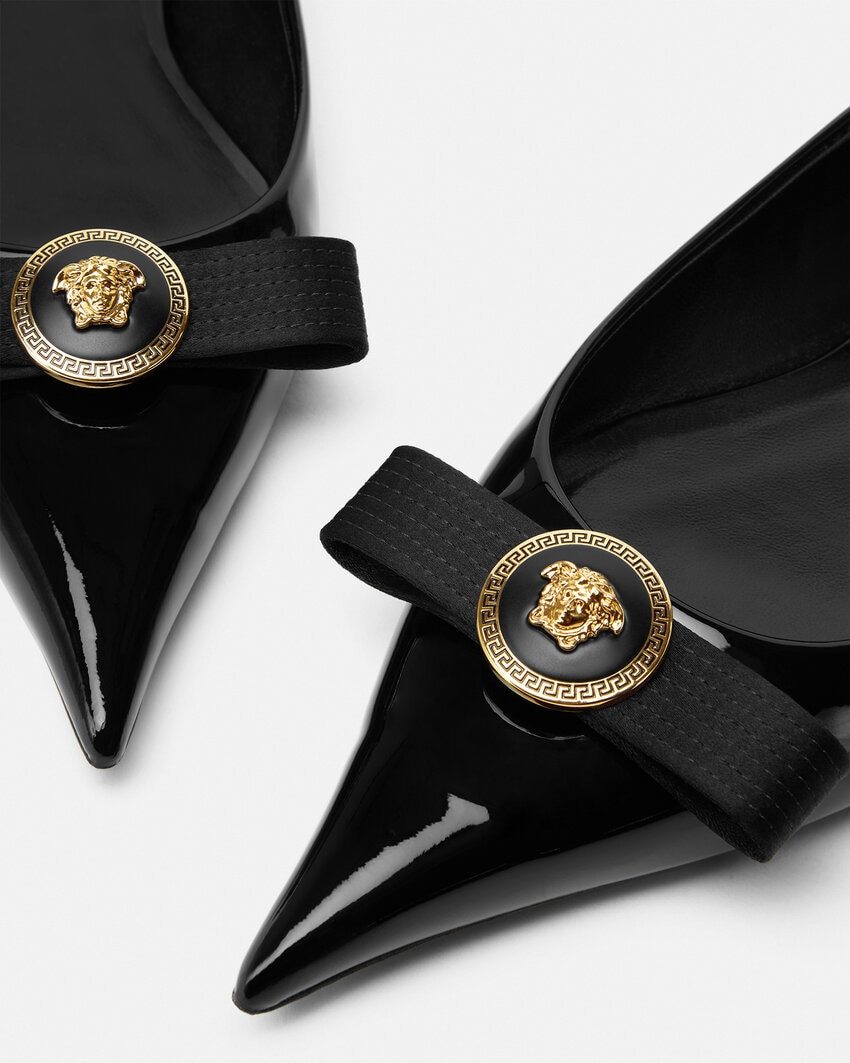 Versace Leather Flats Shoes In Black