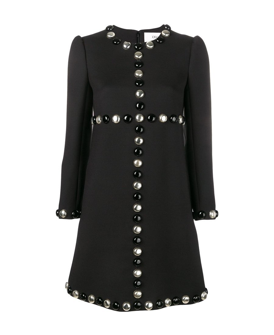 Celine Black Beaded Long-sleeved Dress In Black