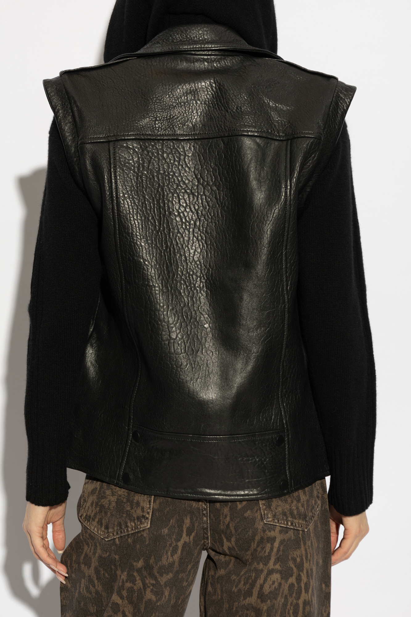 Allsaints Billie Oversized Leather Biker Gilet In Black