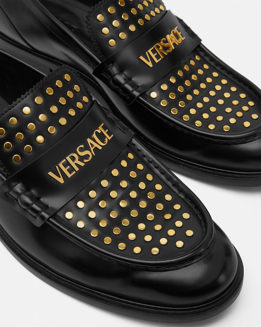 Versace Stud-embellished Loafers In Black
