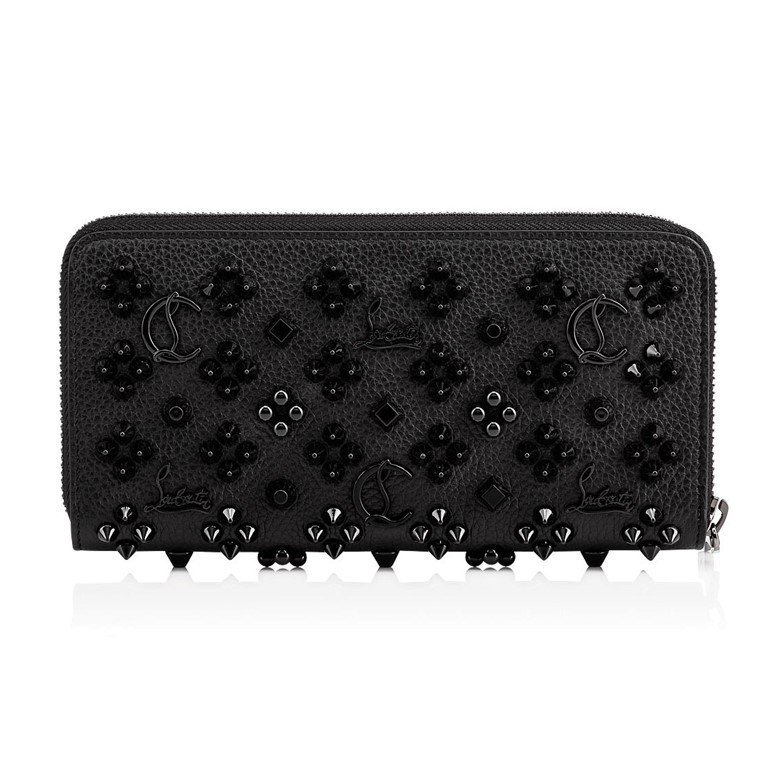 Christian Louboutin Panettone Studded Zip-around Wallet In Black