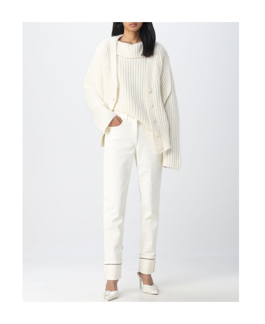 Fabiana Filippi Ribbed-knit Buttoned Cardigan In White
