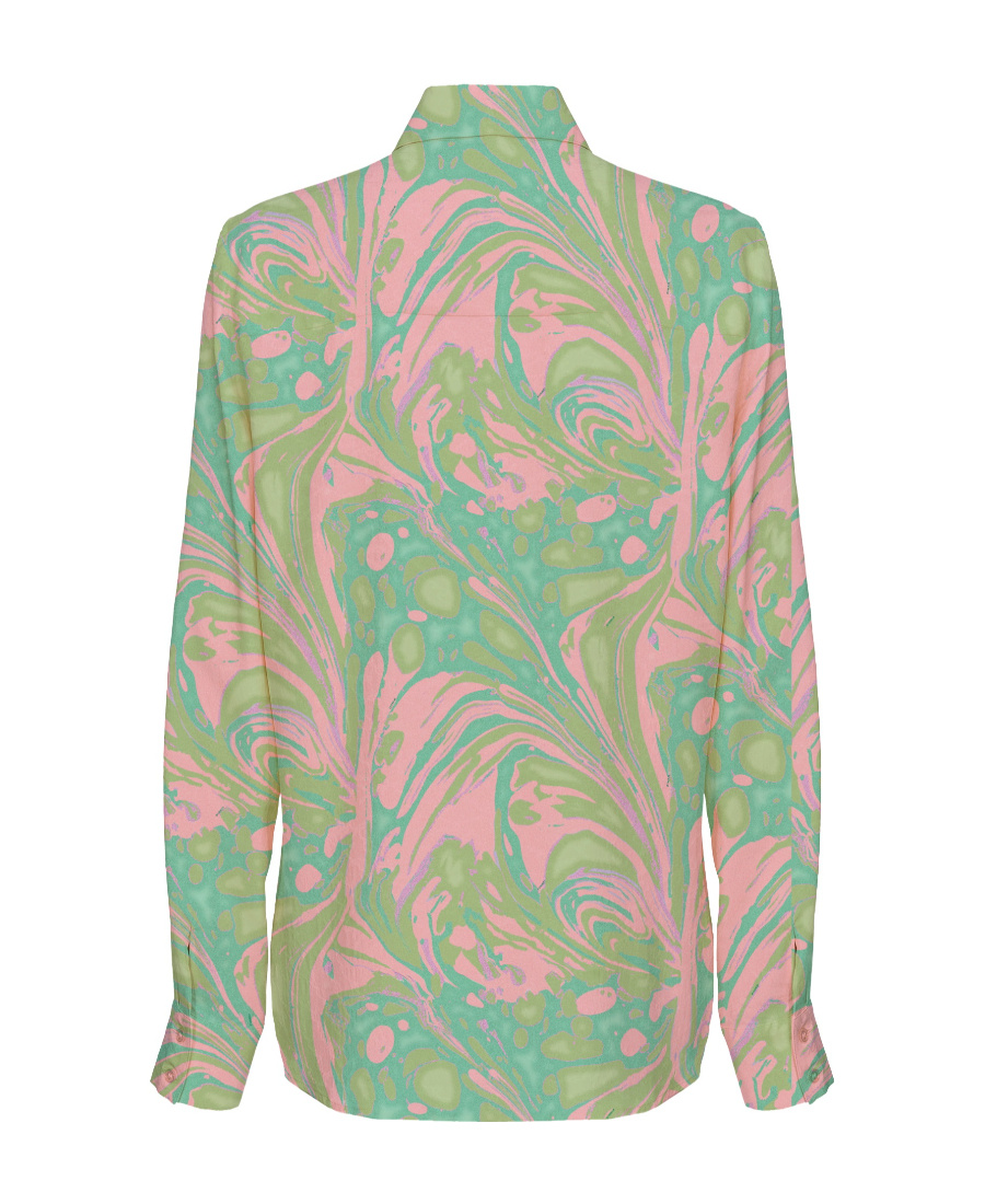 Pinko Spread-collar Abstract-print Shirt In Green