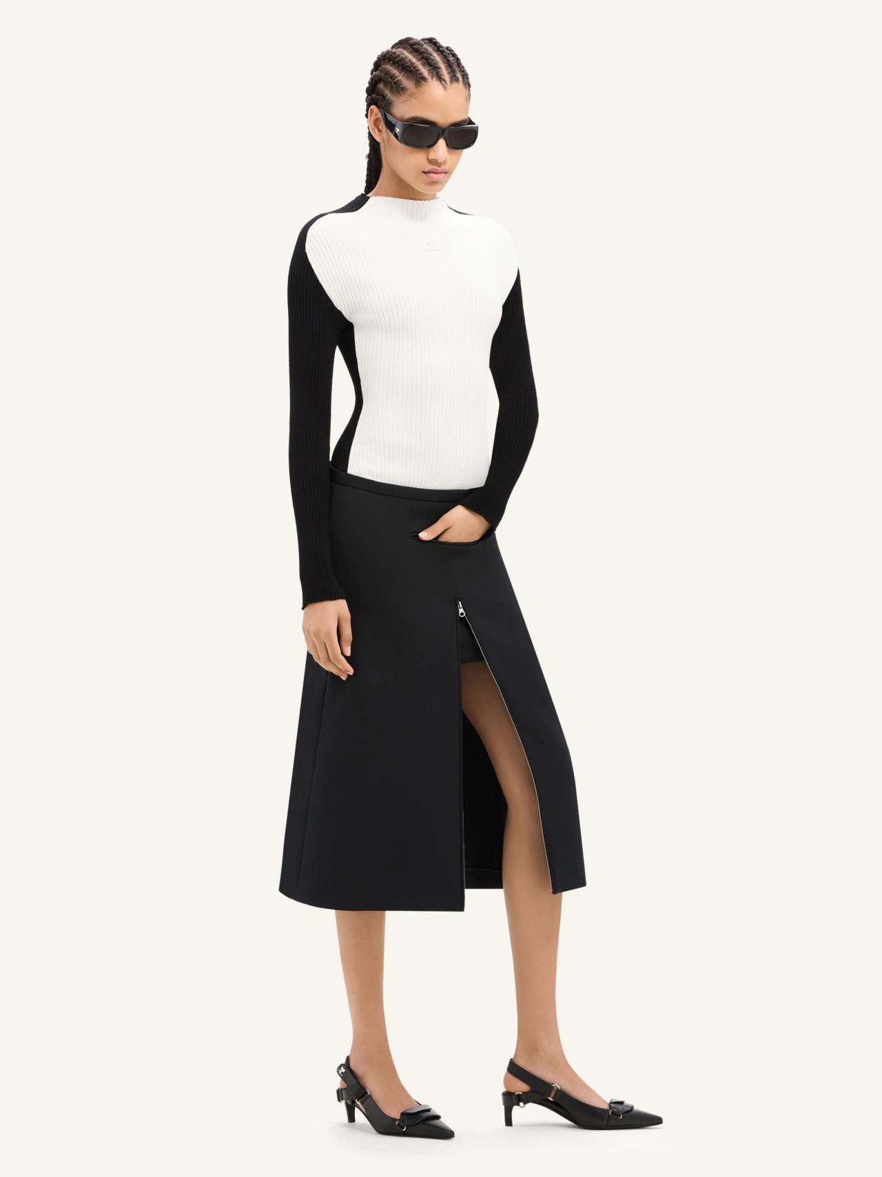 Shop Courrèges Zip-detail Twill Midi Skirt In Black