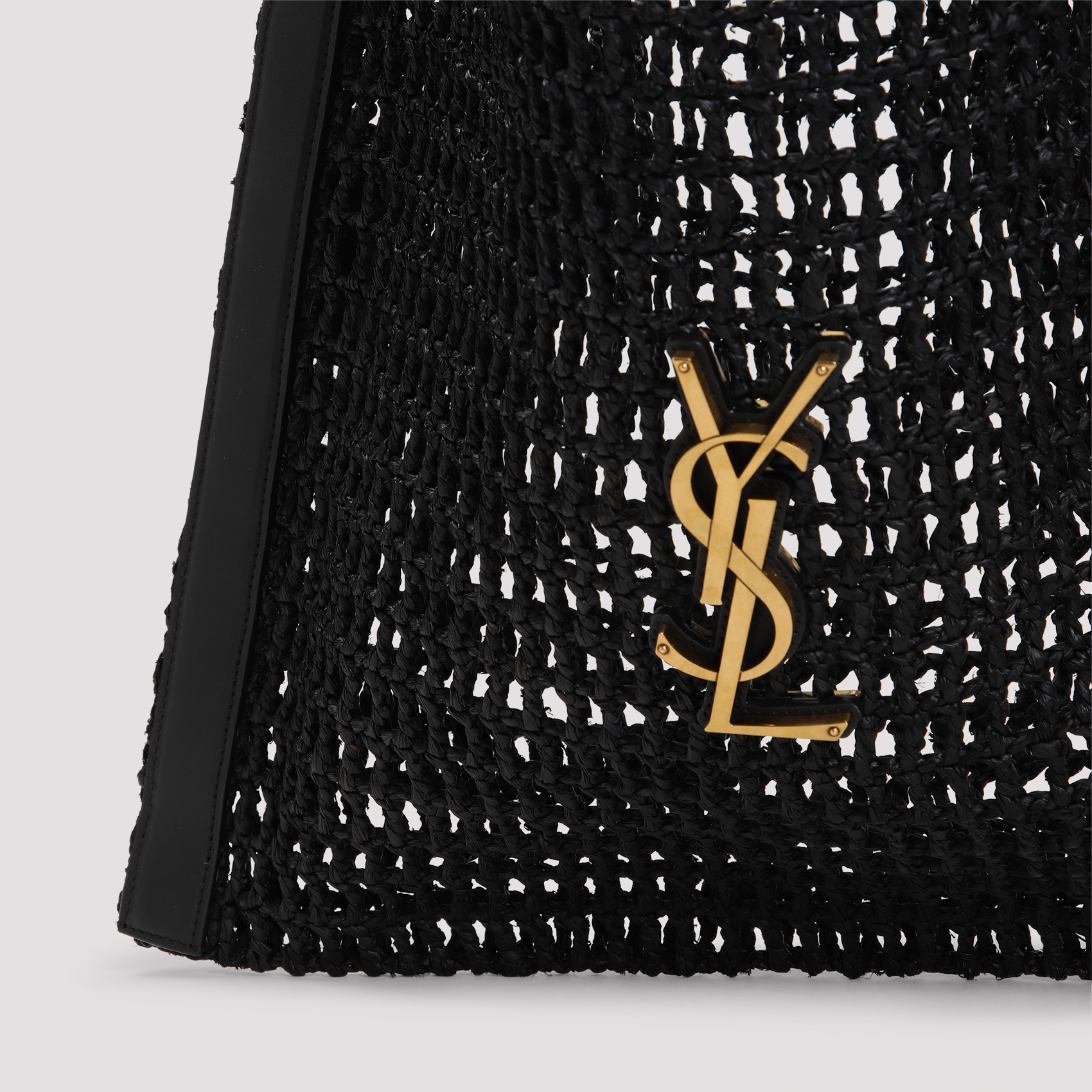 Saint Laurent Black Raffia Shopping Bag In Black