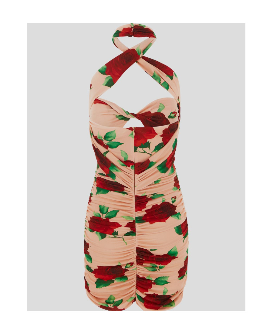 Magda Butrym Cutout Ruched Floral-print Jersey Mini Dress In Nude