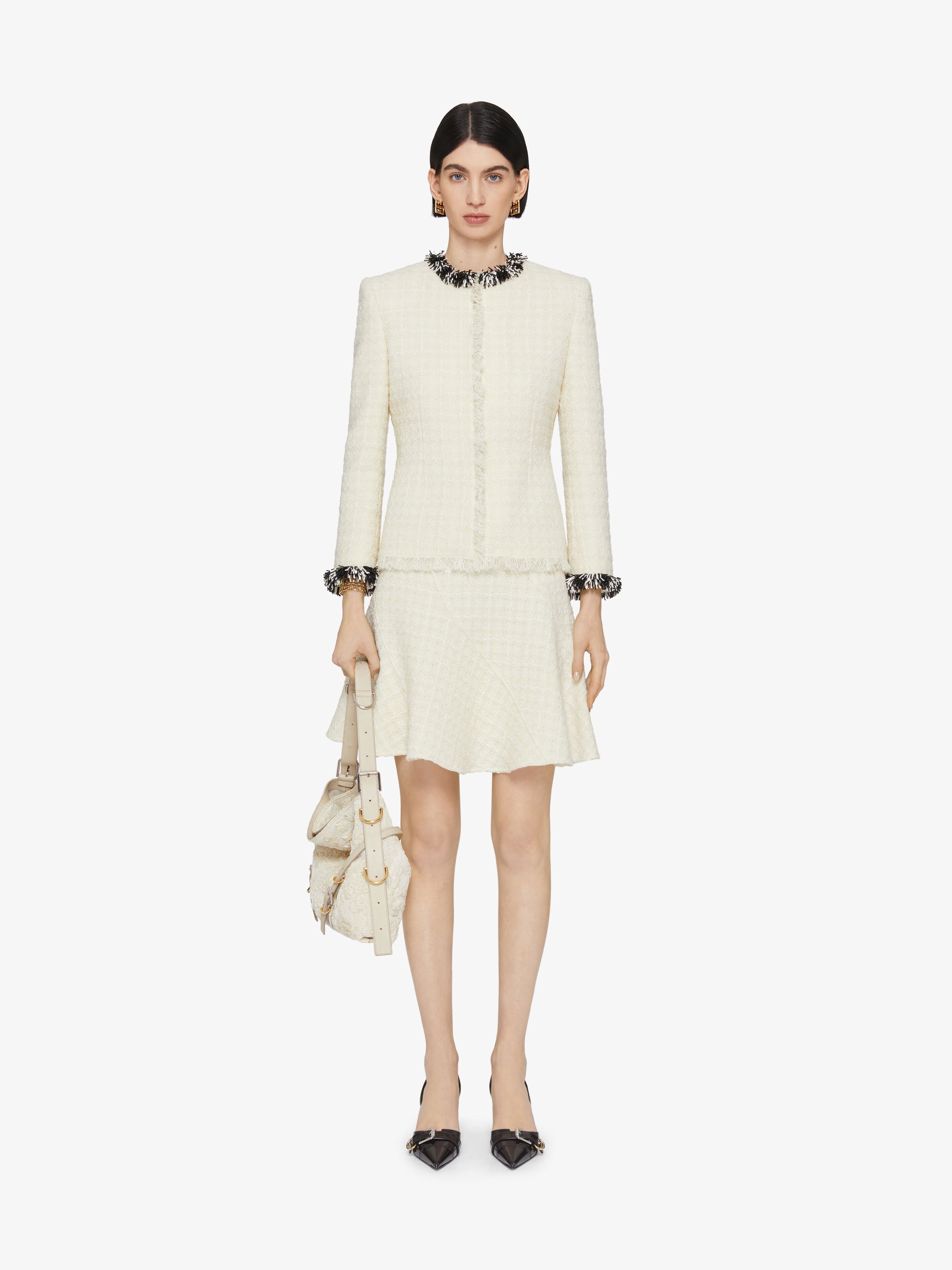 Givenchy Tweed Short Jacket With Beaded Trim In White