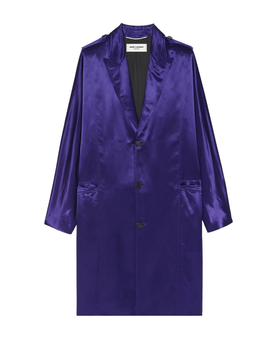 Saint Laurent Satin-finish Single-breasted Coat In Blue