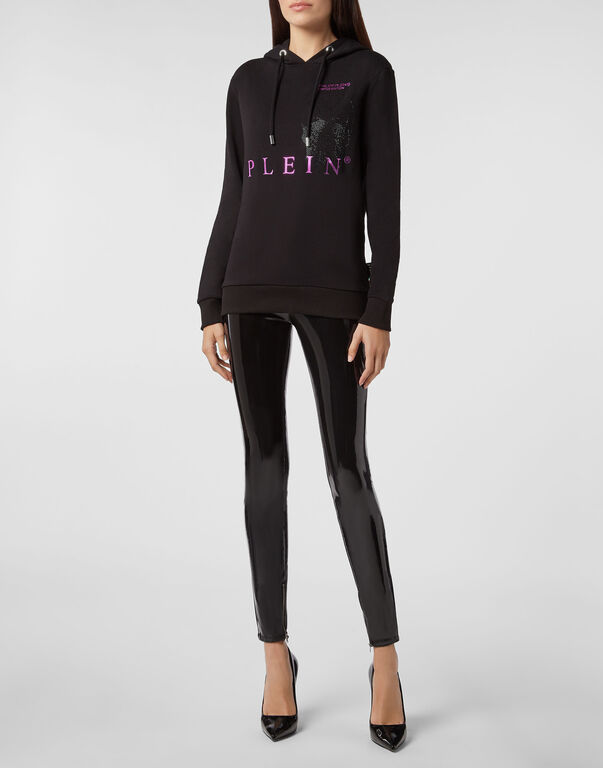 Philipp Plein Logo Details Hooded Hoodie In Black
