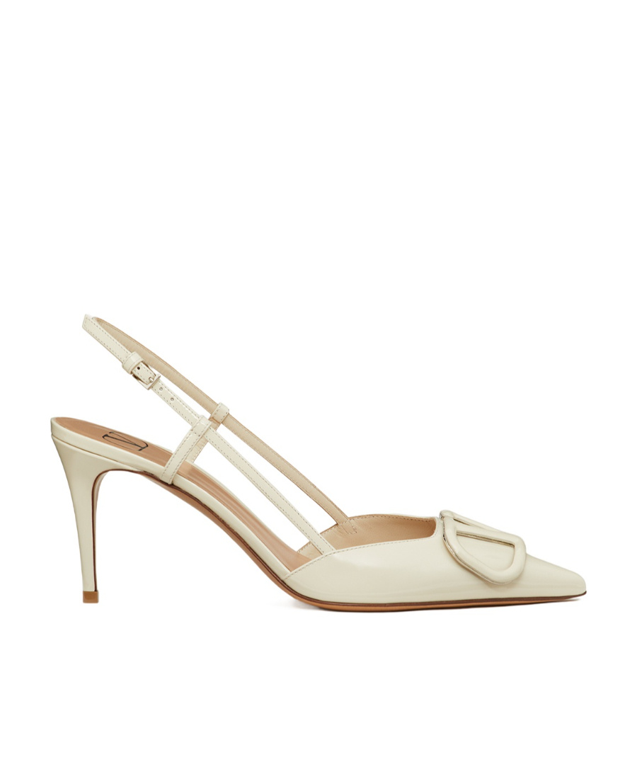 Valentino Garavani Vlogo Signature Patent Leather Slingback Pump 80mm Woman Light Ivory 42 In Nude