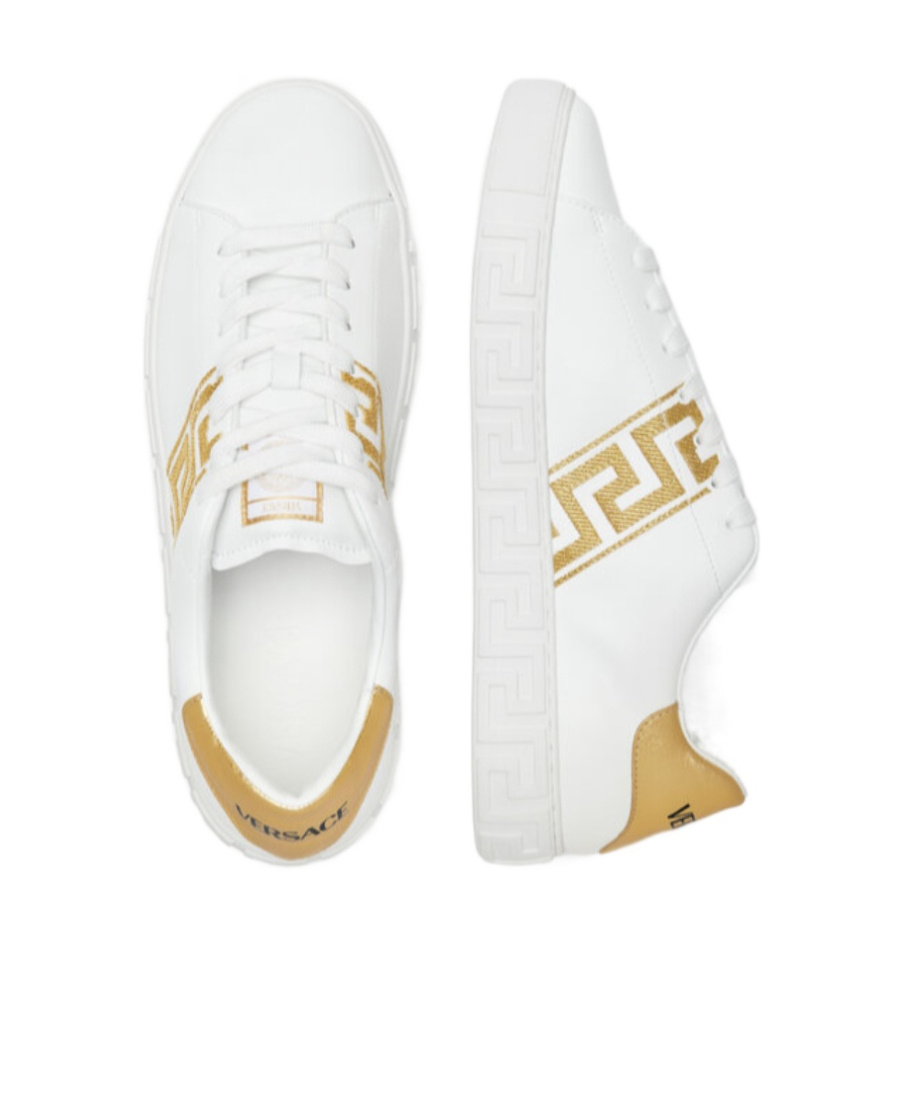 Versace White Leather Greca Sneakers In White