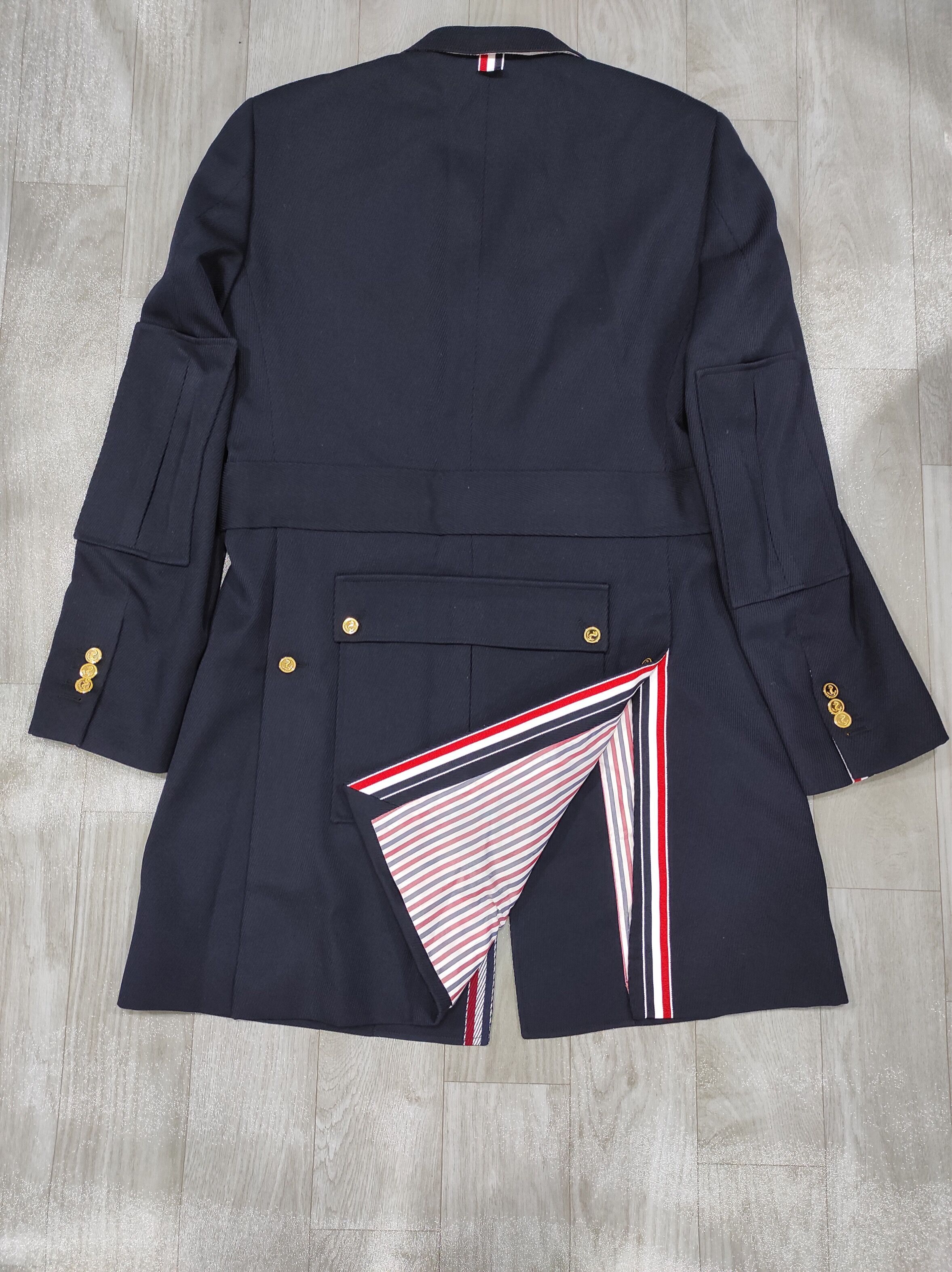 Thom Browne Navy Blue Lapel Coat In Black