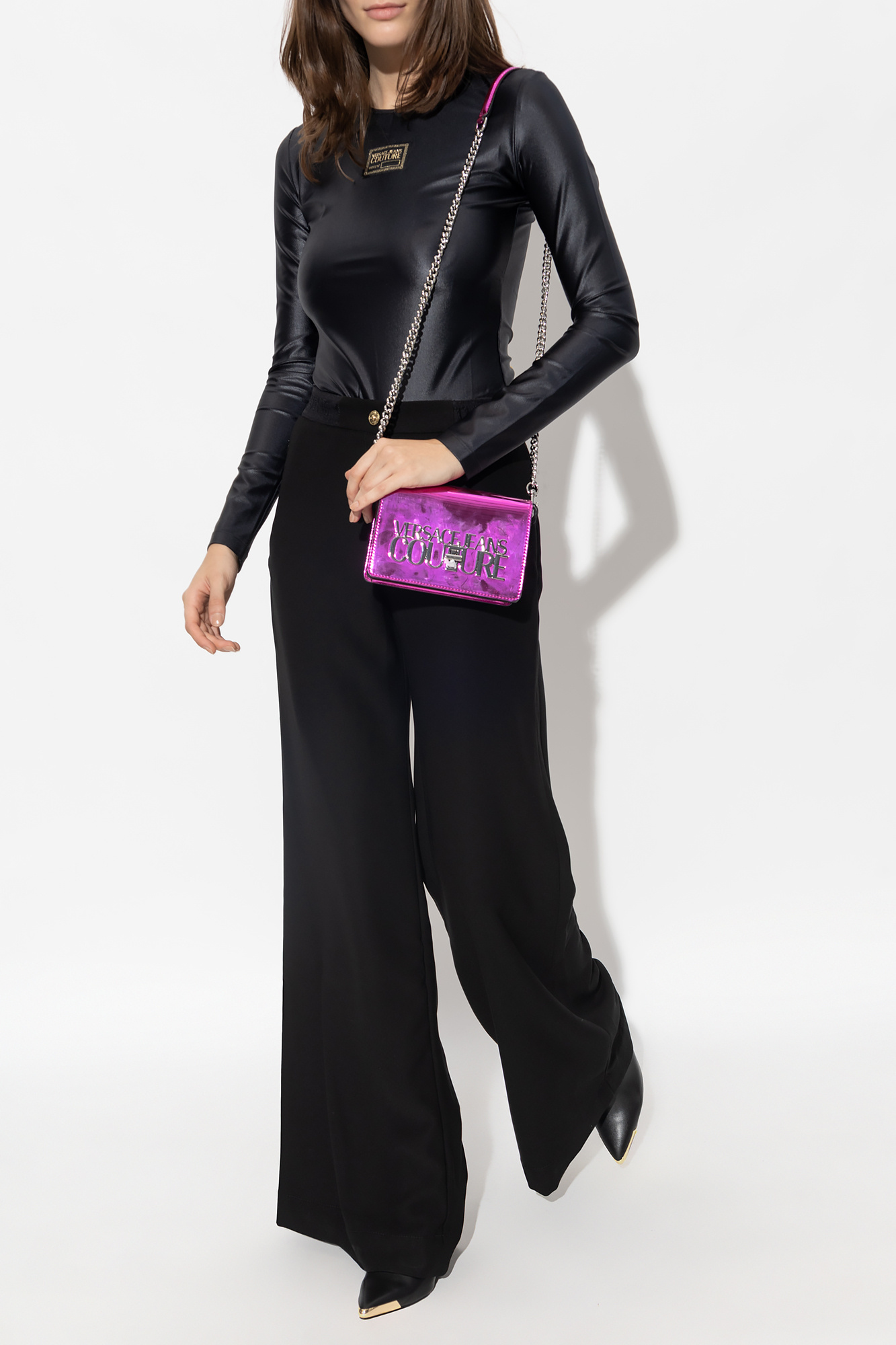VERSACE JEANS LOGO-DETAIL WIDE LEG TROUSERS