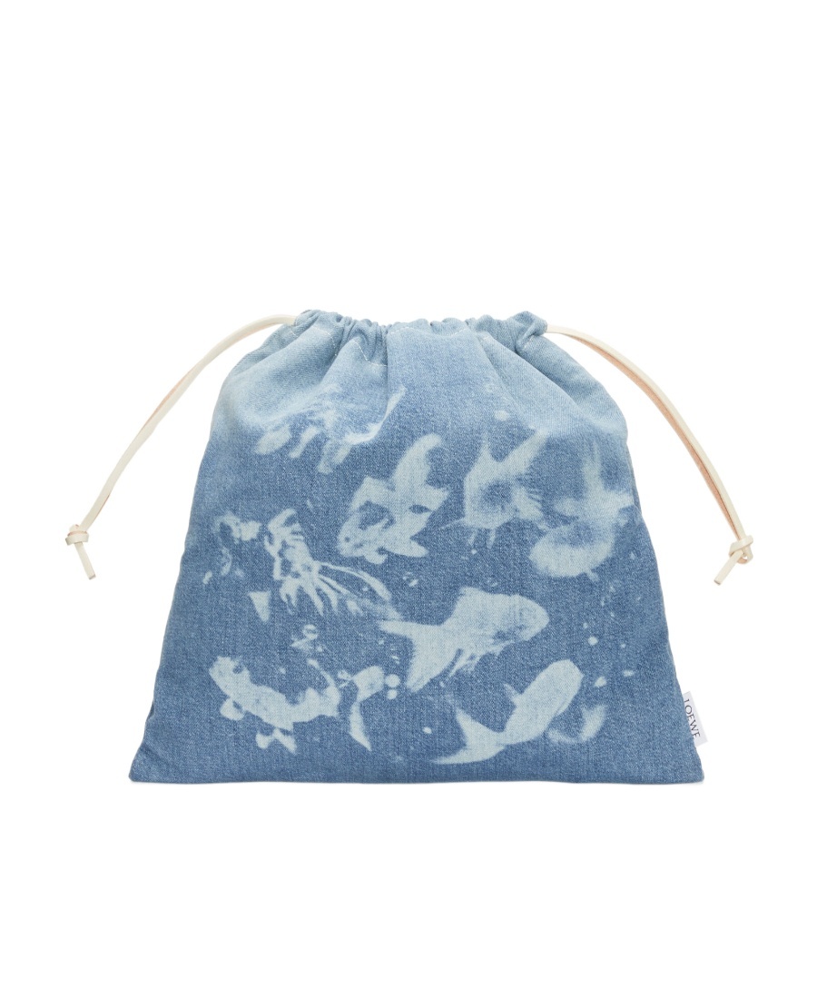 Loewe Fish Drawstring Pouch In Denim In Light Blue