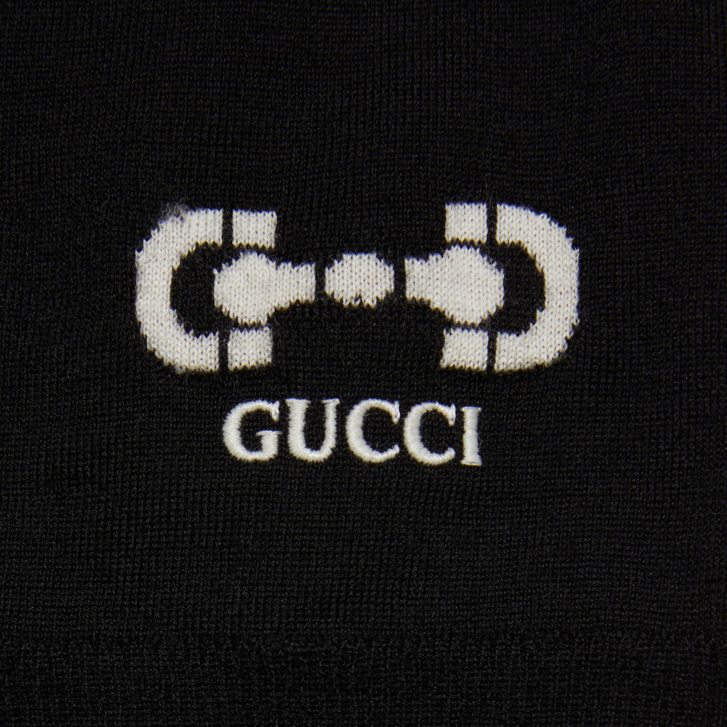 Gucci Black Stretch Wool Blend Cardigan In Black