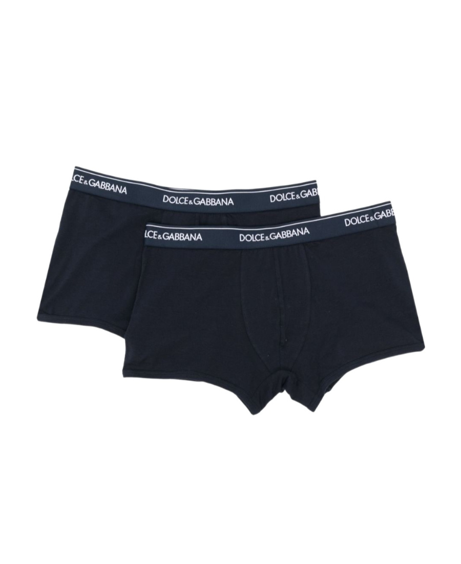 Dolce & Gabbana Set Of Two Cotton Boxers With Logoed Elastic Band In Blue