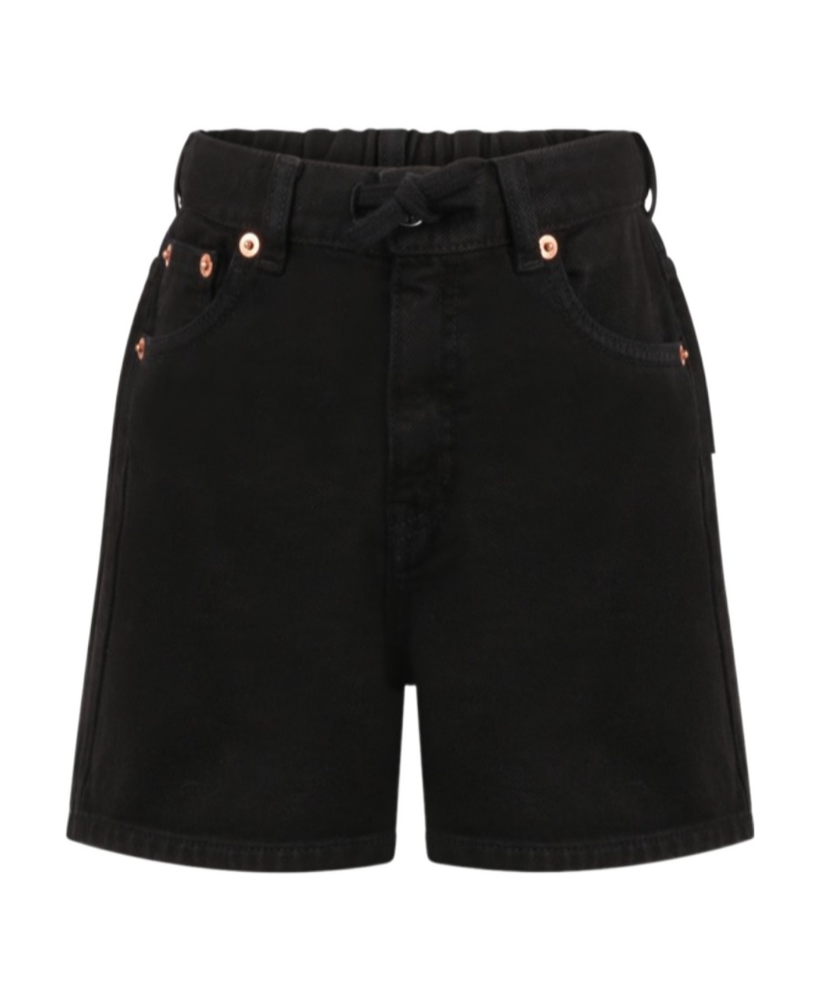 Mm6 Maison Margiela Kids Drawstring Denim Shorts In Black