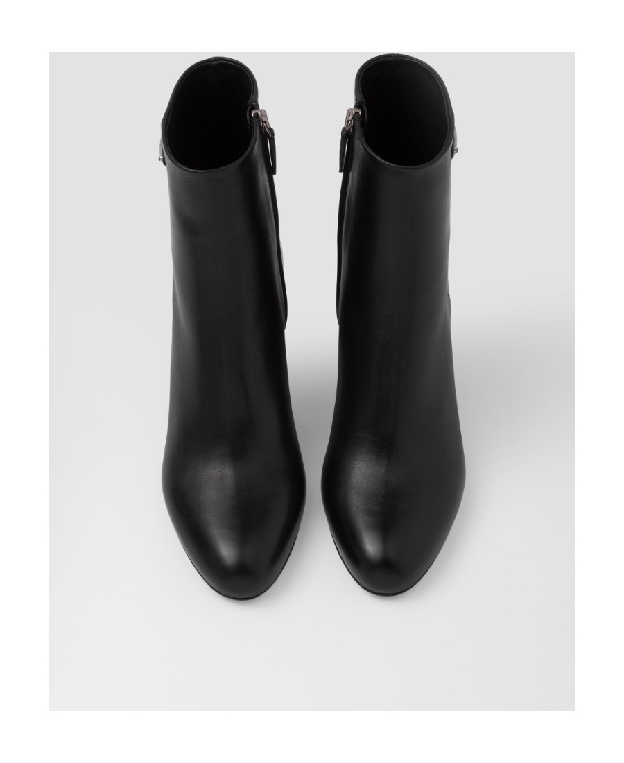 Prada Black Leather Booties For Women In Black