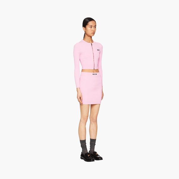 Miu Miu Logo-print Zip-up Cardigan In Pink