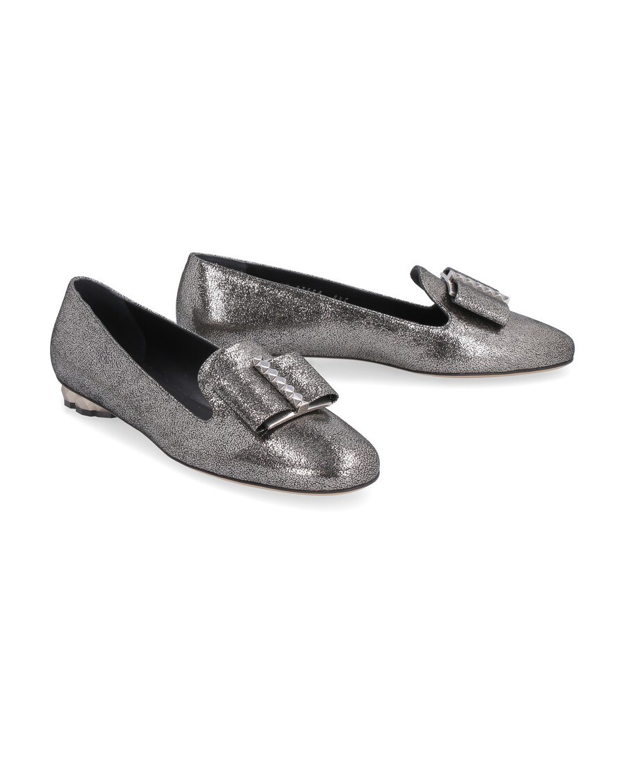 Ferragamo Geometric Heel Loafers In Gray