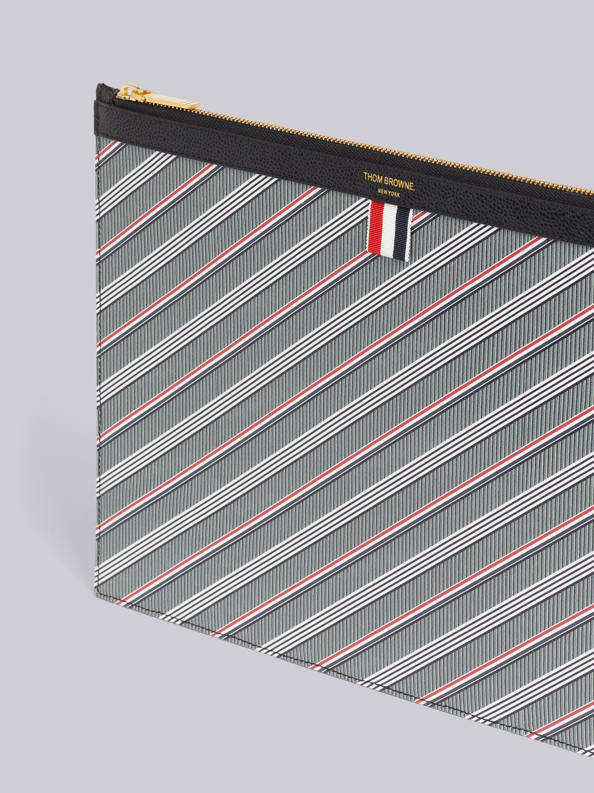 Thom Browne Striped Logo-print Pouch In Gray