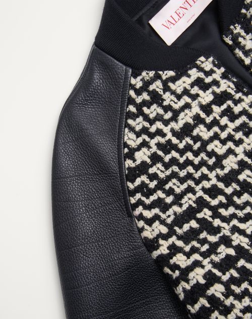 Valentino Chez-patch Tweed Bomber Jacket In Beige