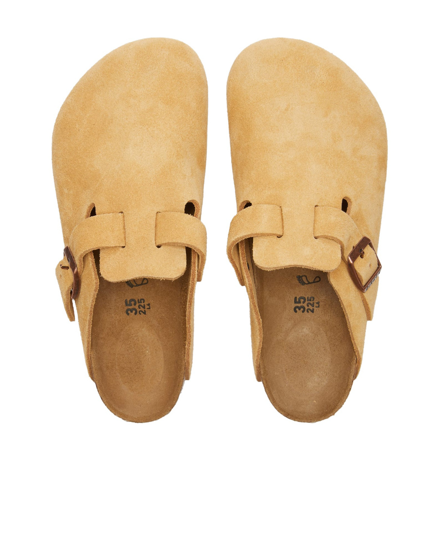 Shop Birkenstock Boston Suede Slides In Brown