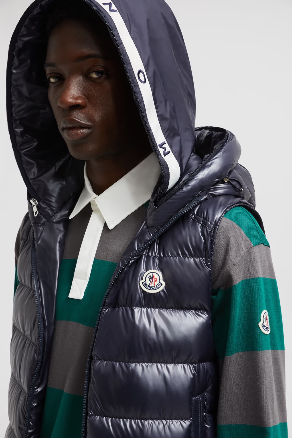 Moncler Clai Quilted Full Zip Hooded Down Vest In Blue