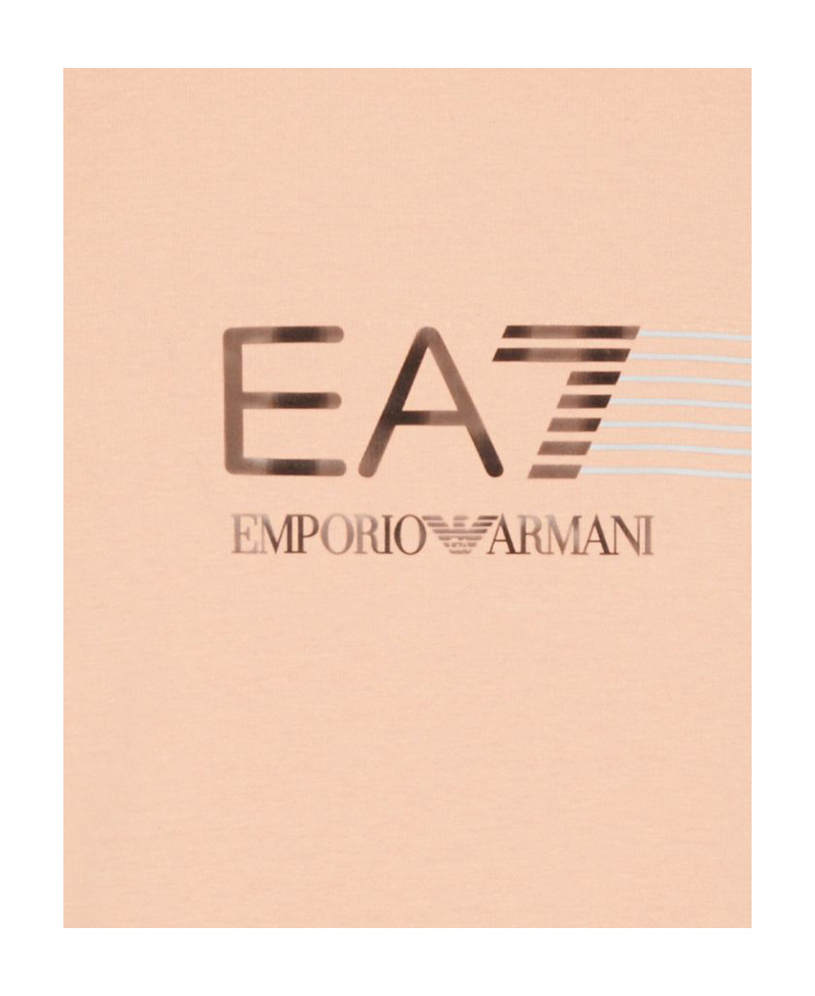 Ea7 Line Logo Shoulder-inserted Round-neck T-shirt In Nude