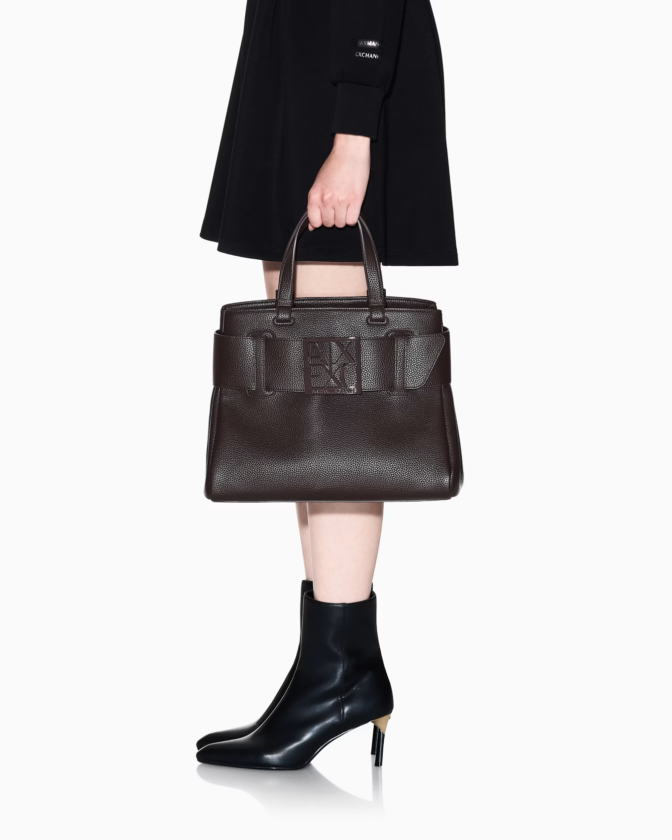 Armani Exchange Buckle-detail Tote Bag In Brown