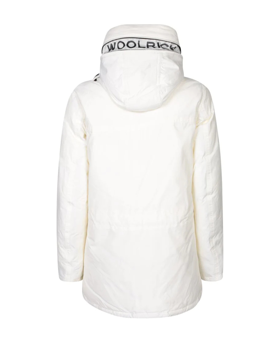 Woolrich White Hooded Coat With Relaxed Silhouette And Functional Pockets In White