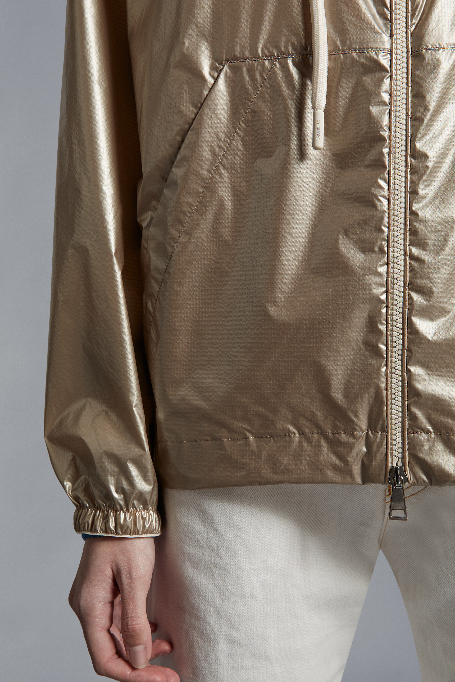 Moncler Hooded Jacket With Side Pockets And Cuffs In Neutral