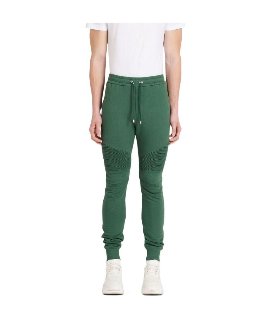 Balmain Drawstring Cotton Track Pants In Green