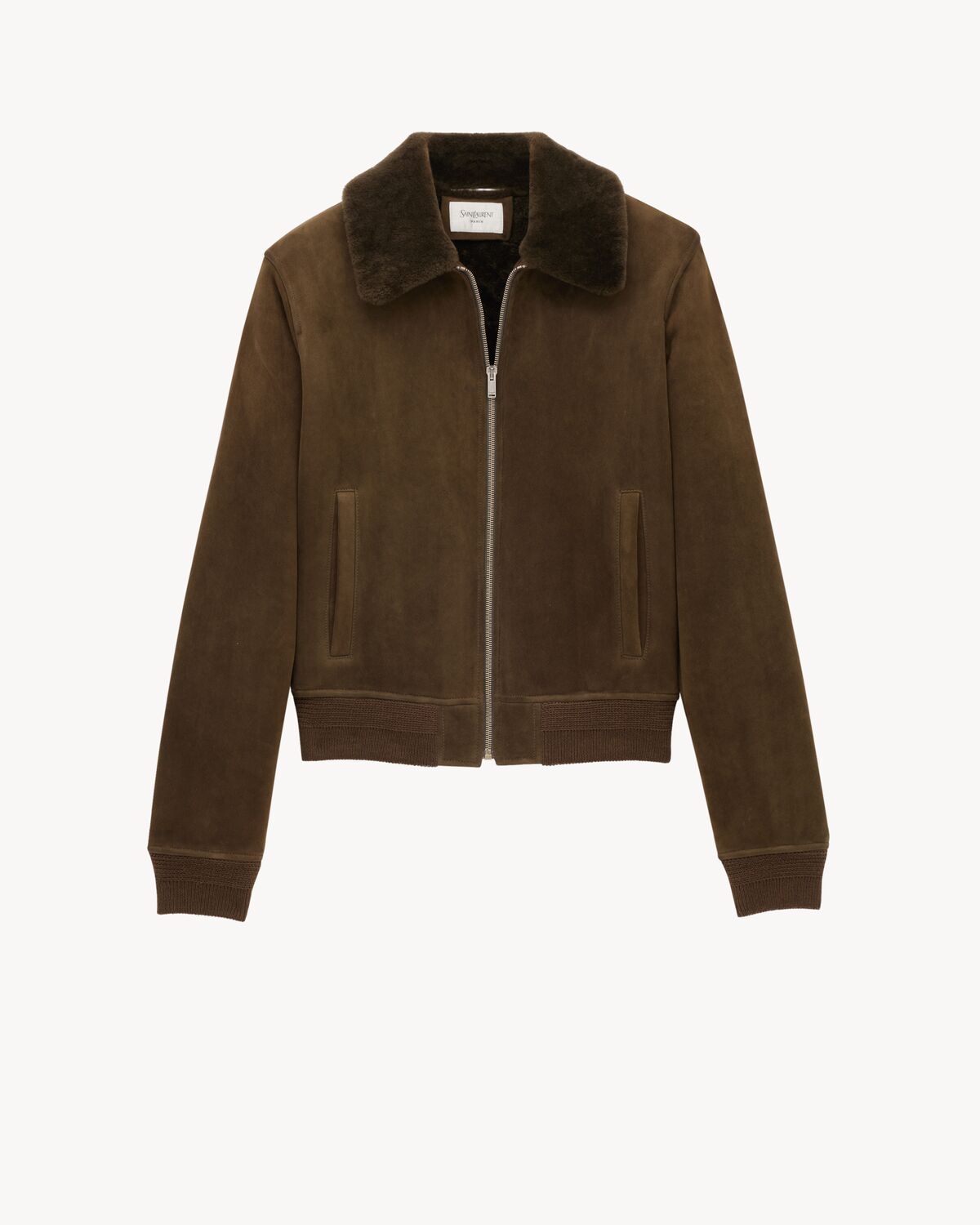 Saint Laurent Bomber Jacket In Suede And Shearling In Brown