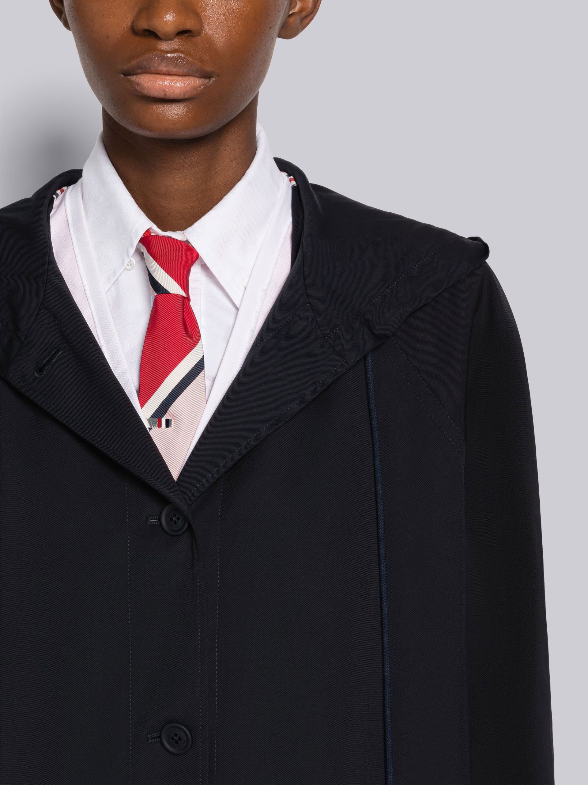 Thom Browne Single-breasted Hooded Parka In Black