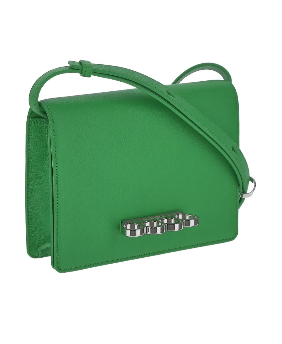 Alexander Mcqueen Four Ring Foldover Top Shoulder Bag In Green