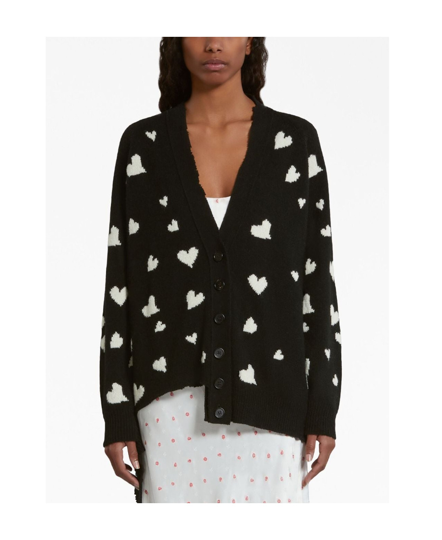 Marni Heart-print V-neck Cardigan In Black