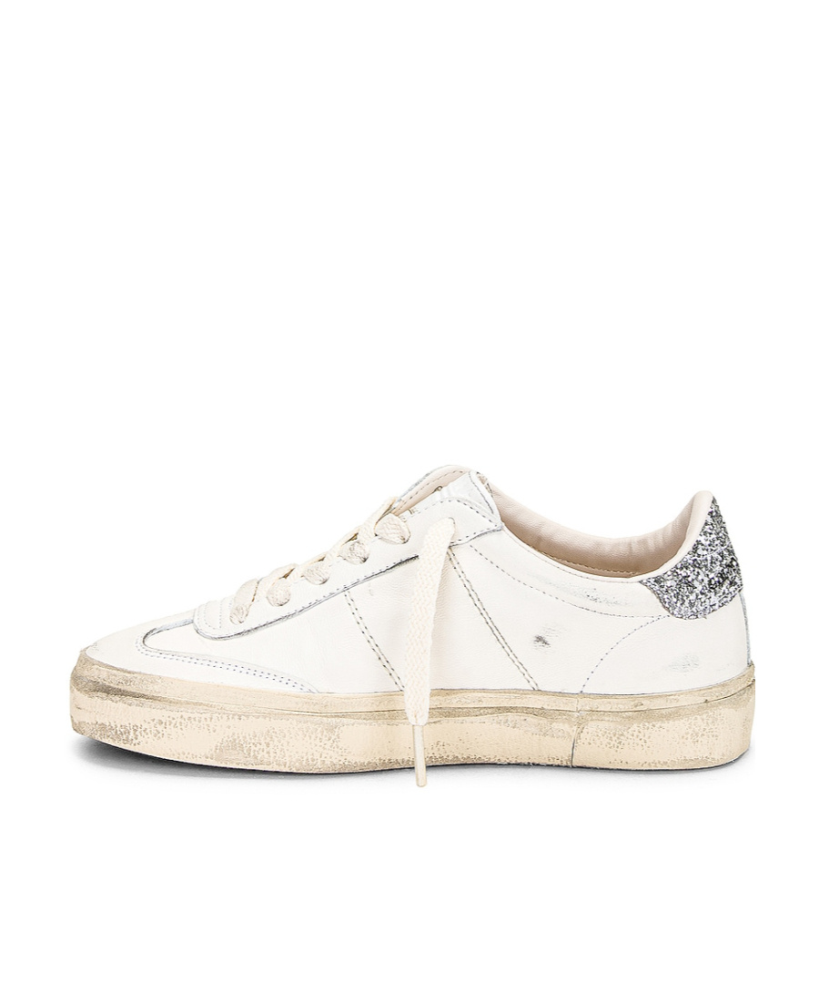 Golden Goose Soul Star Distressed Glittered Sneakers In White