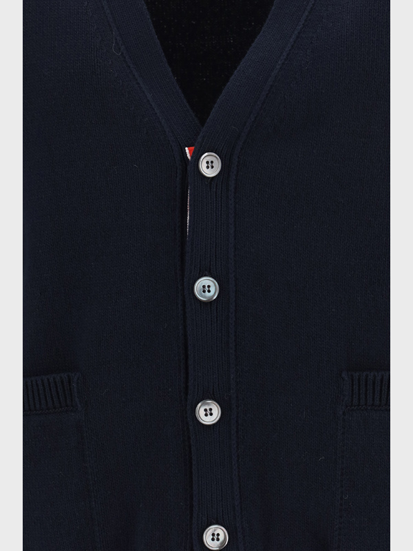 Thom Browne Rwb Stripe Intarsia Cotton Cardigan In Blue