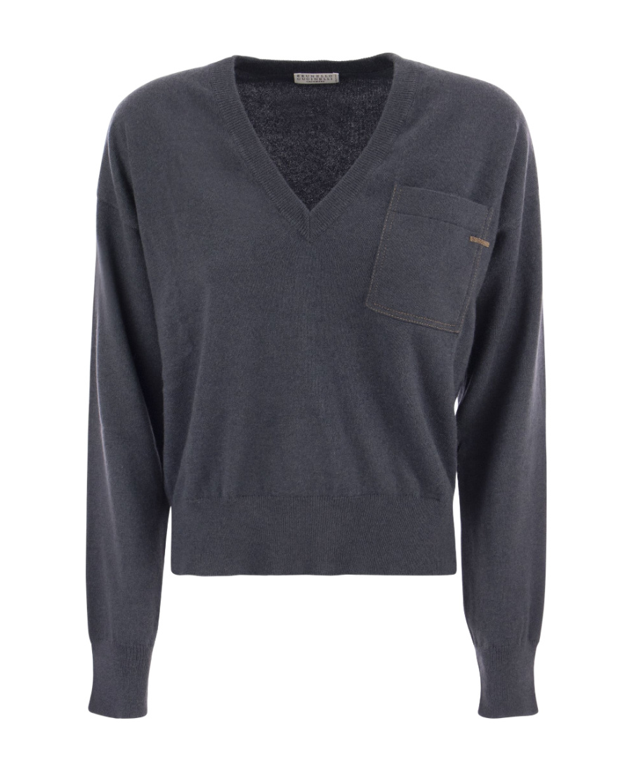 Brunello Cucinelli Women's Cashmere Sweater With Pocket In Black
