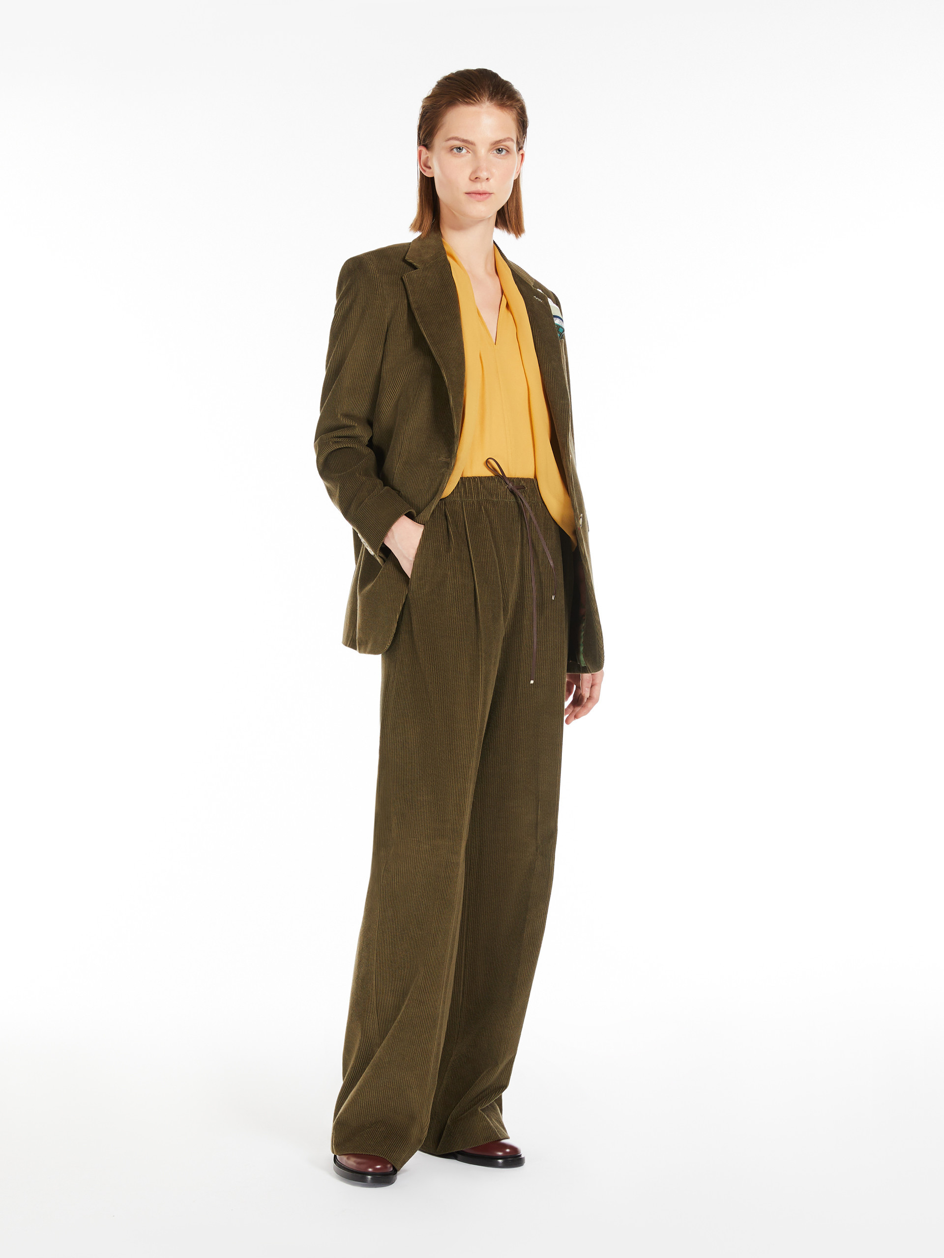 Max Mara Corduroy Single-breasted Cashmere Blazer In Green
