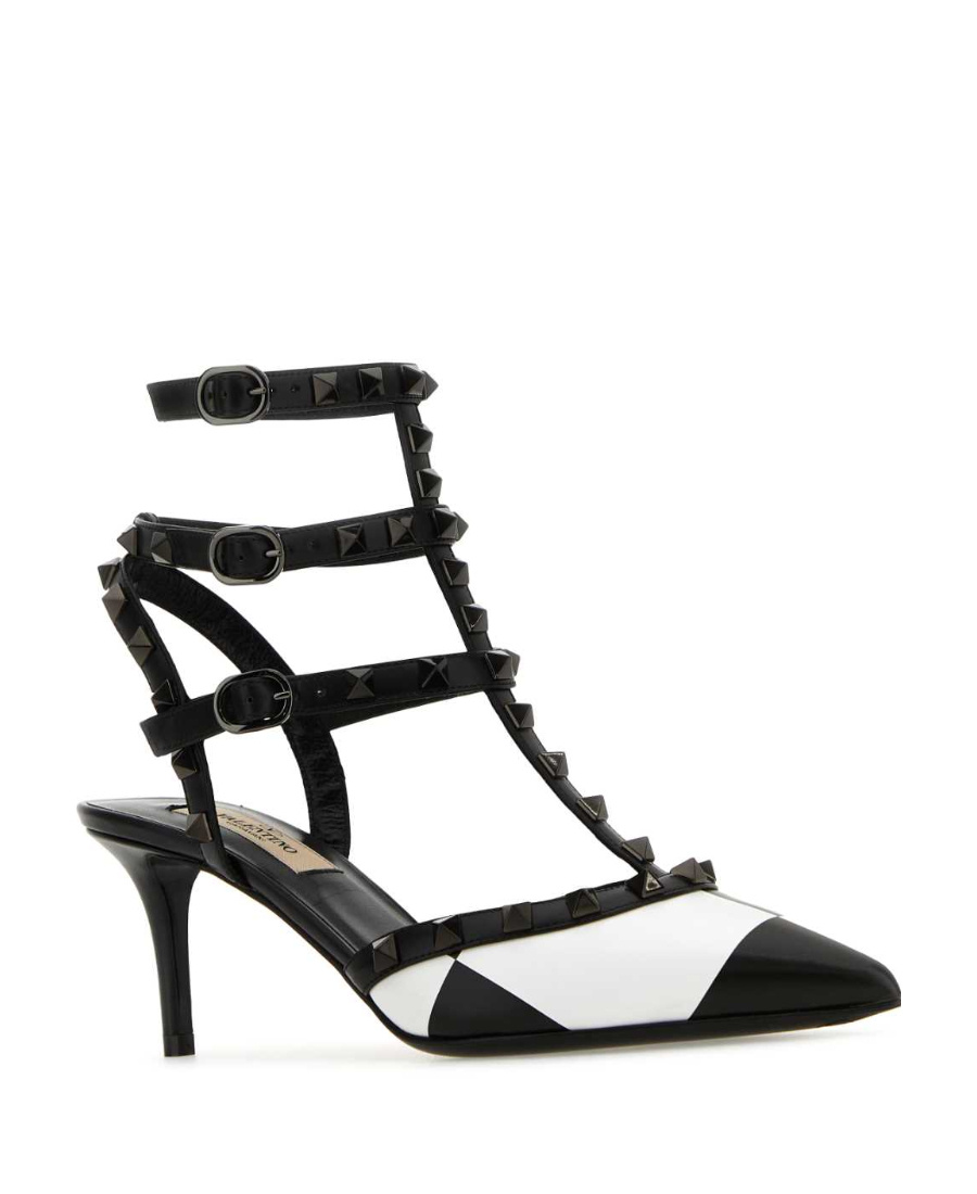 Shop Valentino 60mm Rockstud Two-tone Leather Pumps In Black
