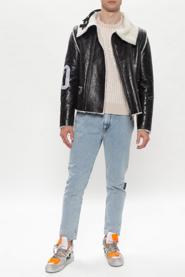 Off-white Bleached-effect Slim-fit Jeans In Gray