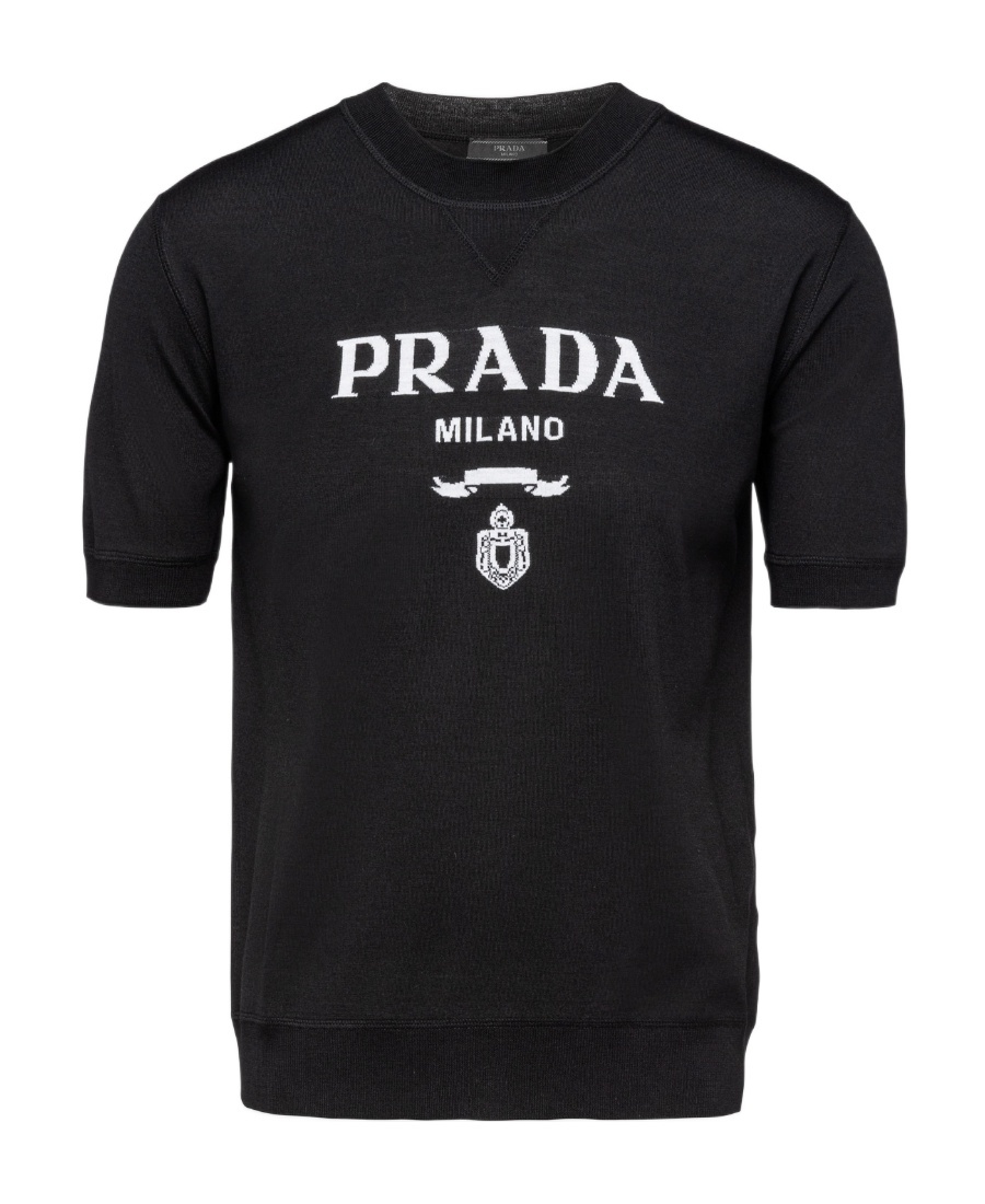 Prada Logo Intarsia Wool Sweater In Black