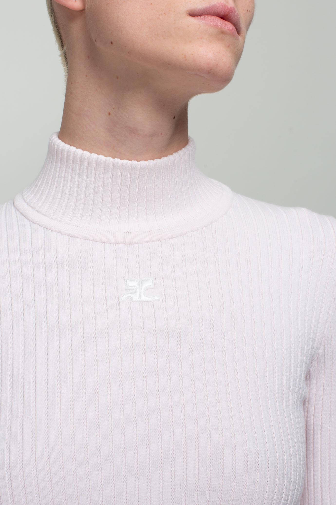 Courrèges Ribbed-knit Roll Neck Jumper In White
